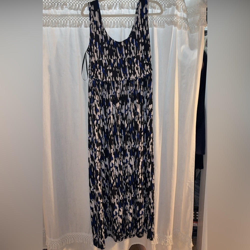 AB Studio Black and Blue Abstract Maxi Dress